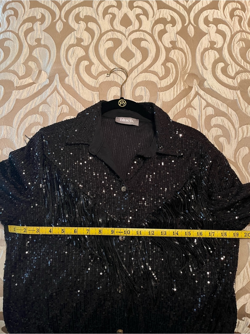 Black Sequin Button Down Black Western Fringe Shirt Size S - Picture 12 of 12